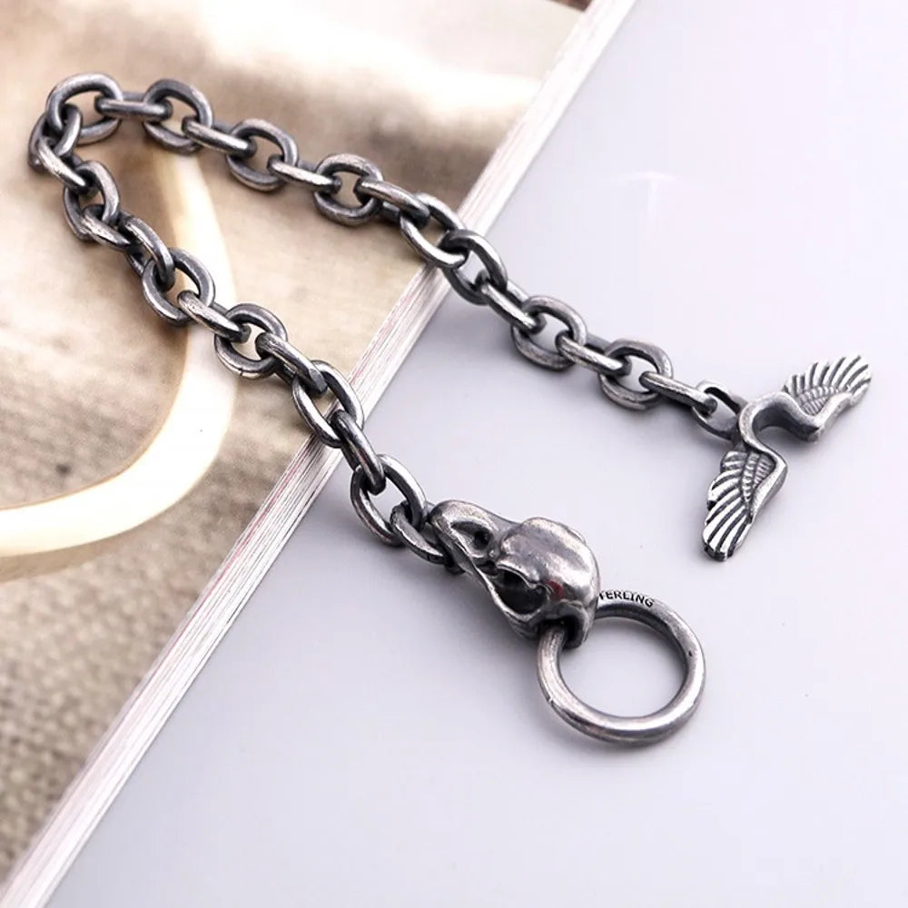 Handmade 925 Silver Skull Mens Bracelet