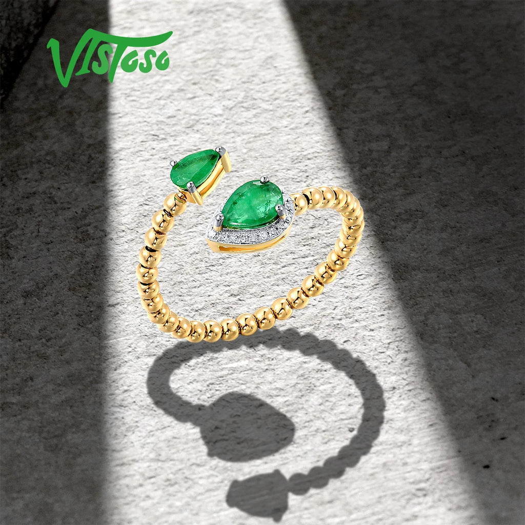 Diamond/Emerald 14K 585 Yellow Gold Rings