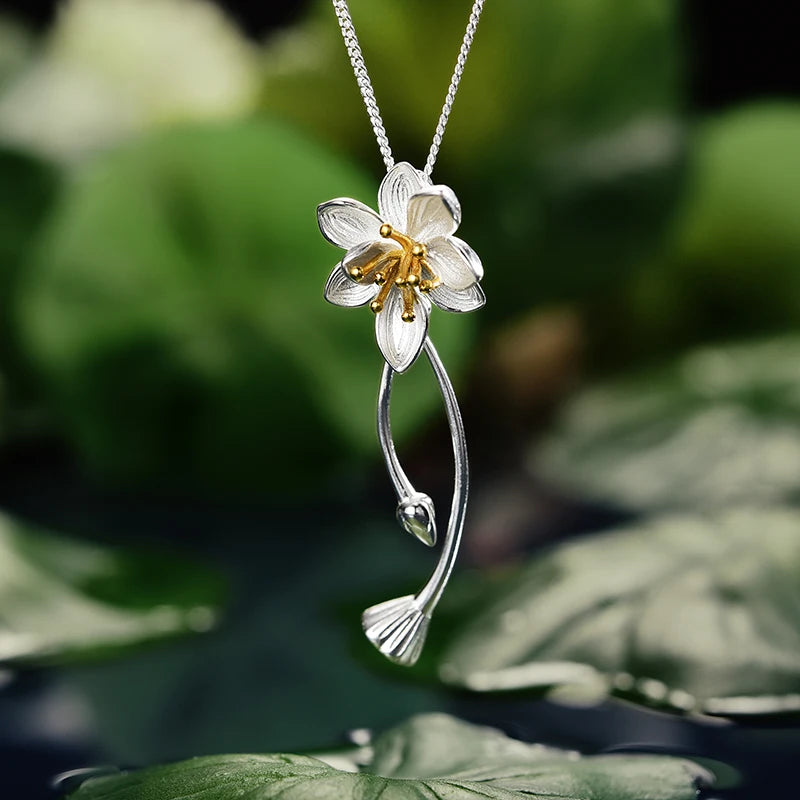 Lotus Flower - Sterling Necklace