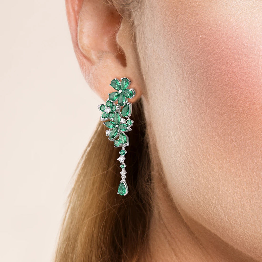 Green Silver Drop - Earrings