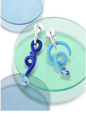 Blue Spiral Twist (925 Sterling Silver) Earrings