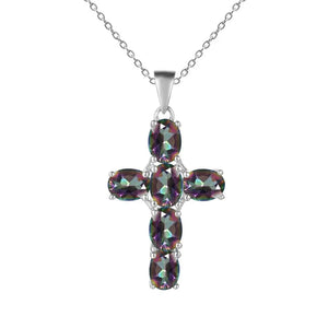 Multicolor Amethyst/Topaz (925 Sterling) Cross Necklace (USA)