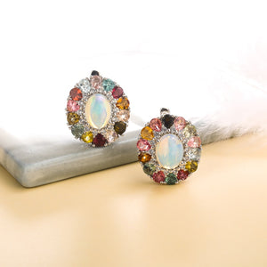 Opal Flower - Sterling Earrings