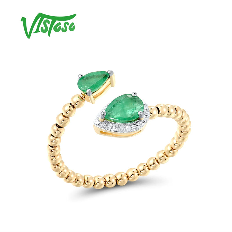 Diamond/Emerald 14K 585 Yellow Gold Rings