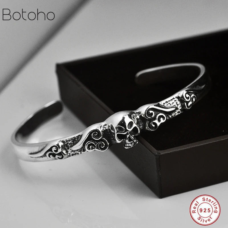 Gothic Silver 925 Skull Cuff Bangle