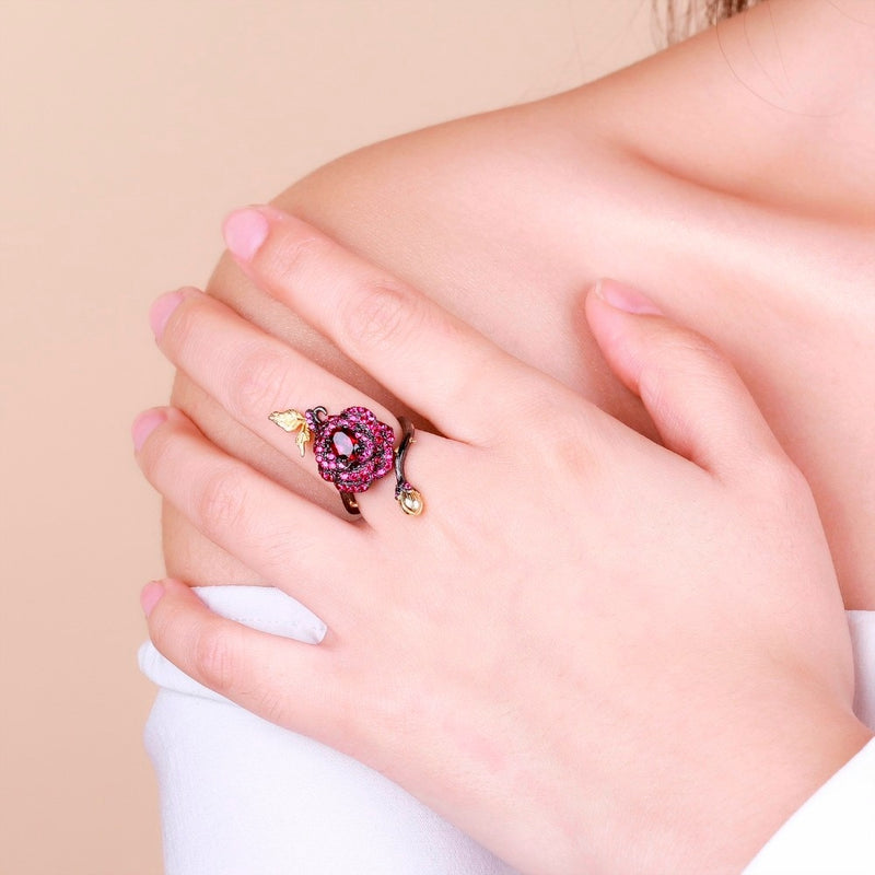 Rose Flower Garnet Ring USA