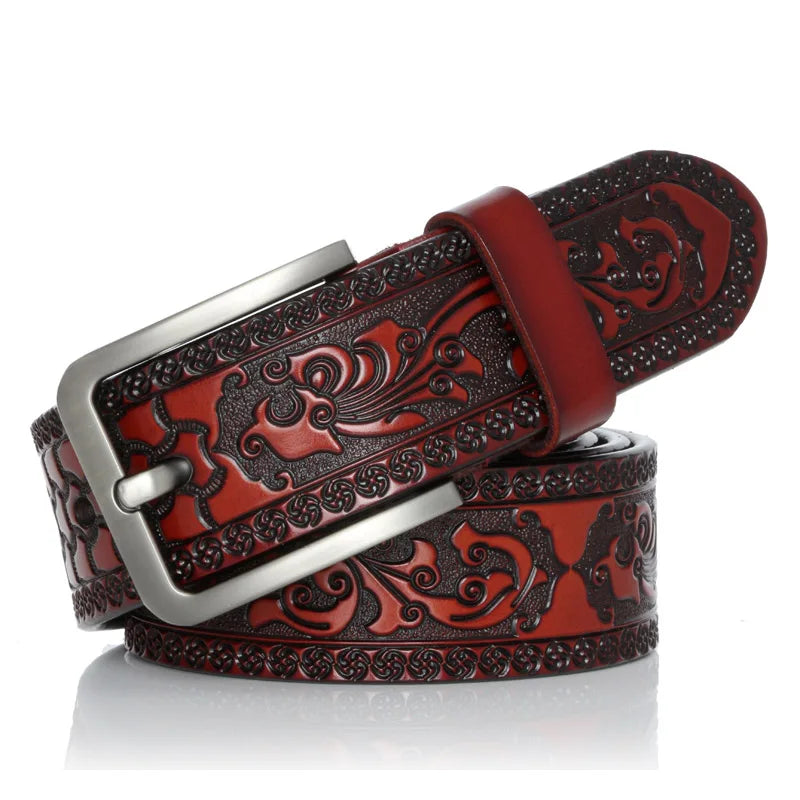 Carved Design Leather Men's Belt