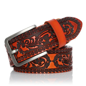 Carved Design Leather Men's Belt