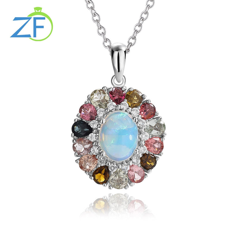 Opal Flower - Sterling Necklace