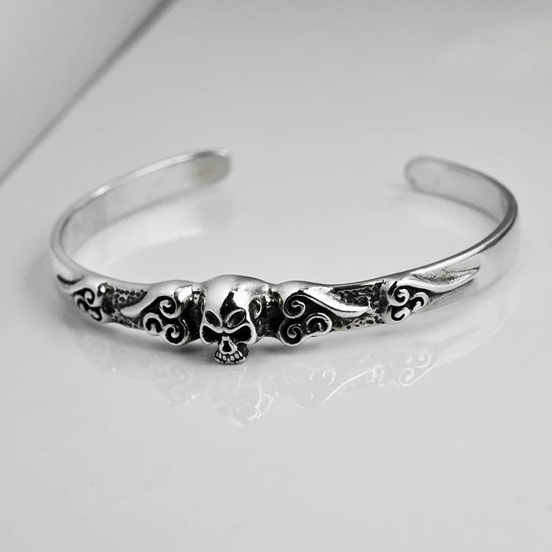 Gothic Silver 925 Skull Cuff Bangle