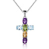 Multicolor Amethyst/Topaz (925 Sterling) Cross Necklace (USA)