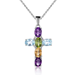 Multicolor Amethyst/Topaz (925 Sterling) Cross Necklace (USA)