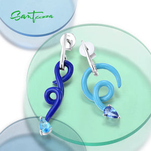 Blue Spiral Twist (925 Sterling Silver) Earrings