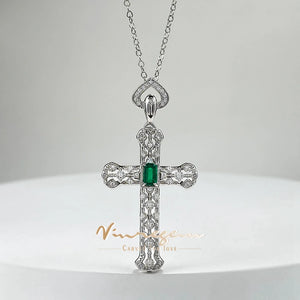 Emerald (925 Sterling) Diamond Cross Necklace