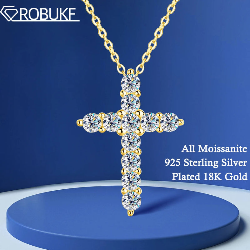 Moissanite/Diamond Cross Necklace (18k Certificate)