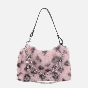 Leopard/Plush Design Handbag