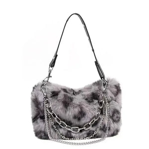 Leopard/Plush Design Handbag
