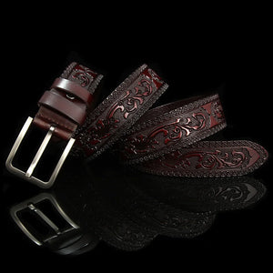 Carved Design Leather Men's Belt