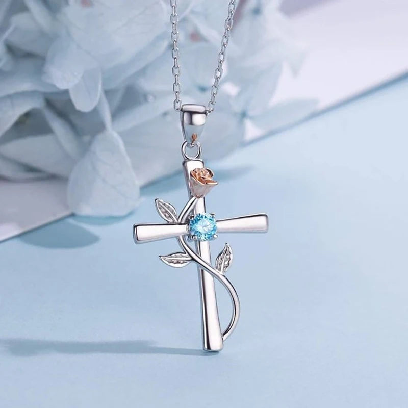 Rose Flower Cross (Design) Necklace