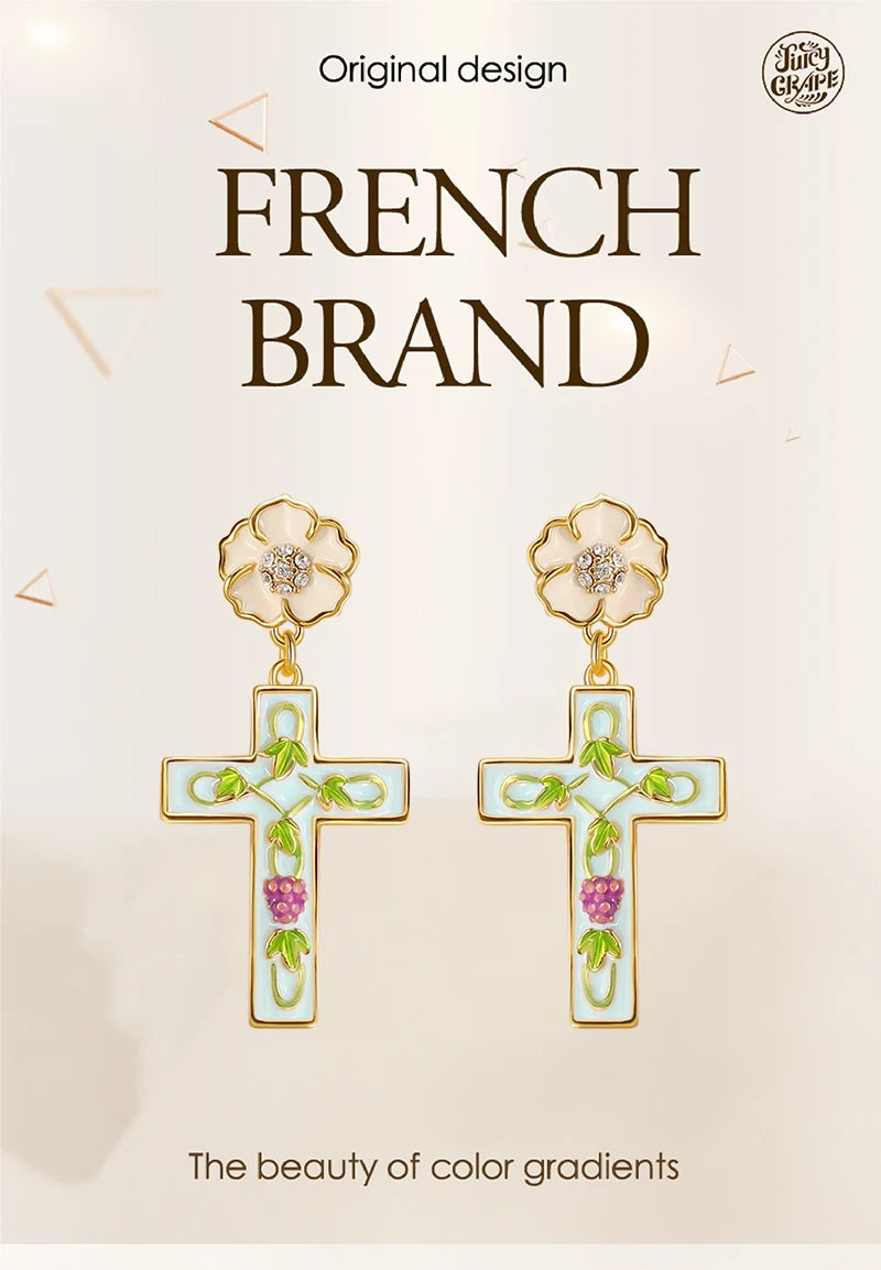 Grape Vine 18k Cross Earrings