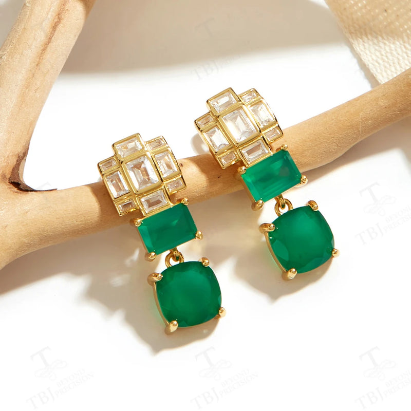 Retro Green Agate 925 Earrings