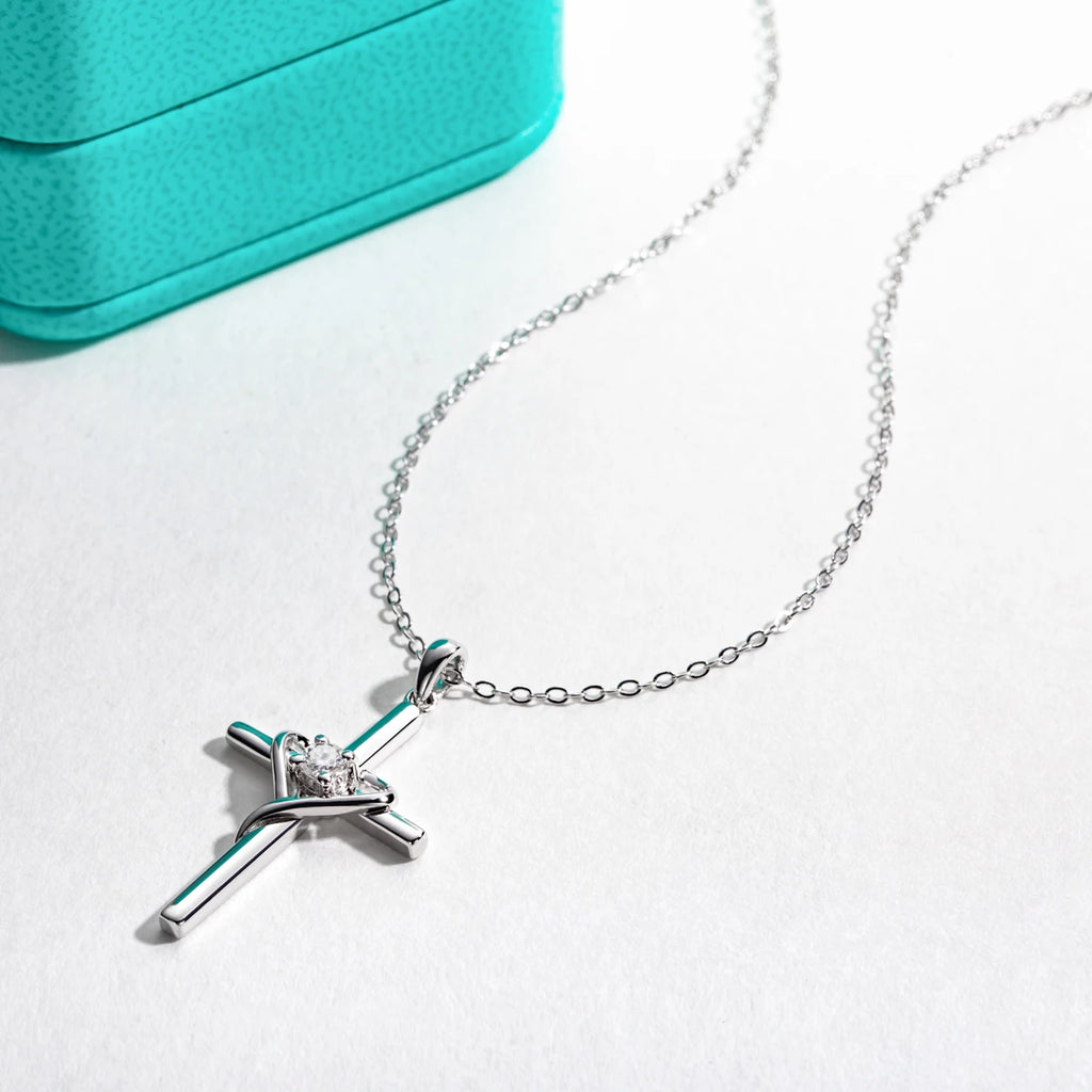 Diamond Heart Cross (Sterling/Moissanite)