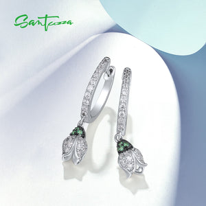 Delicate Green Flower - Sterling Earrings