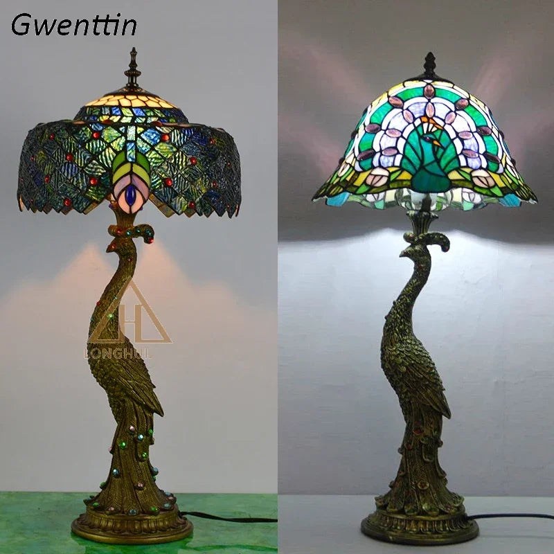 Tiffany Peacock Table Lamps
