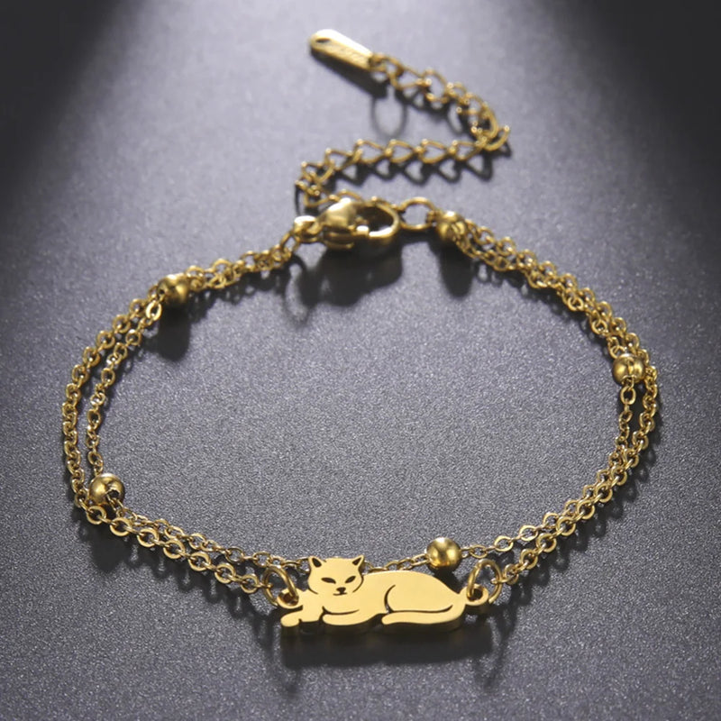 Lying Cat Charm Bracelet