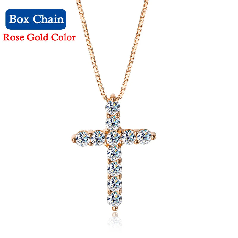 Moissanite/Diamond Cross Necklace (18k Certificate)