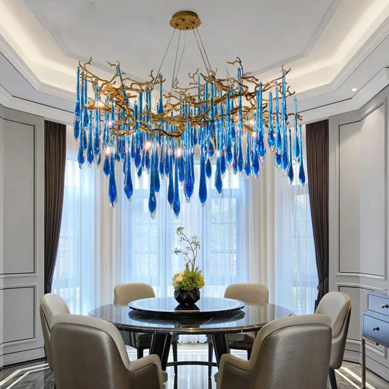 Classic Blue/Gold Lustre Chandelier