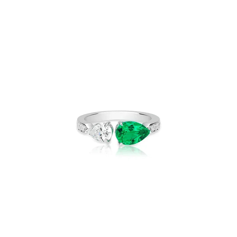 Emerald/White Diamond (925 Silver) Ring