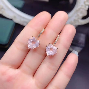 Rose Quartz Heart-shaped Earrings (S925 Sterling Silver)