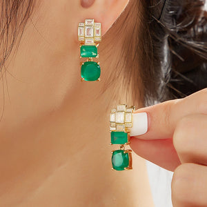 Retro Green Agate 925 Earrings