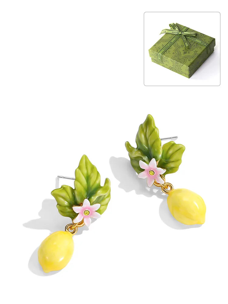 Lemon Enamel 18k Gold Earrings