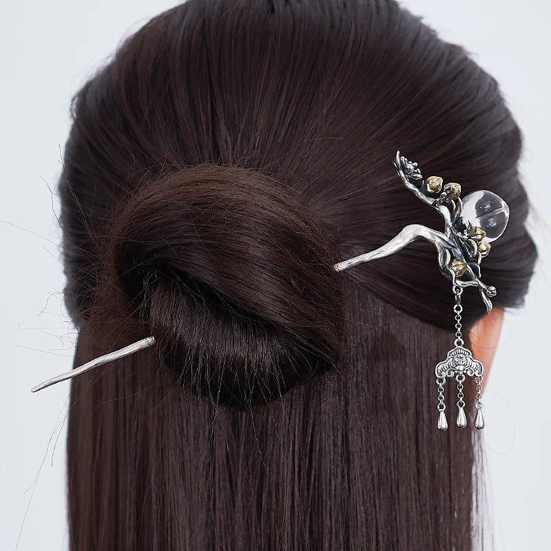 Peach Crystal (S925 Sterling) Hair Stick