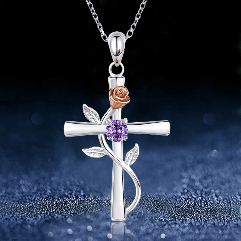 Rose Flower Cross (Design) Necklace