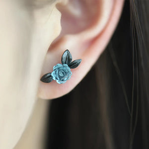 Blue Rose - Silver Thorn Earrings