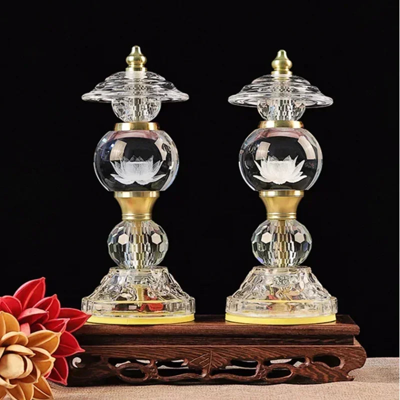 Buddha Crystal Lotus Lamps (pair)