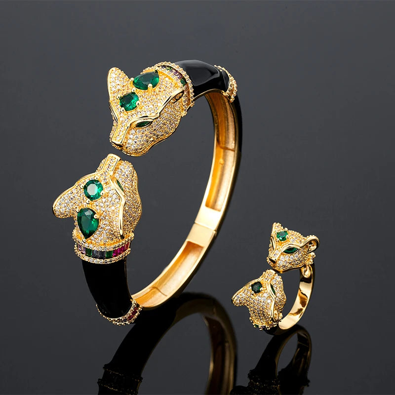 Bridal Leopard Bracelet & Ring Set