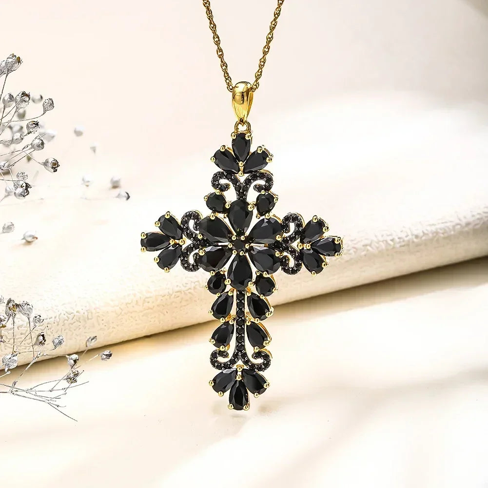 Black 14K (925 Sterling) Cross Necklace