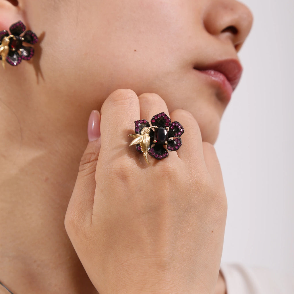 Handmade Flower Garnet Amethyst (925 Sterling) Rings (USA)