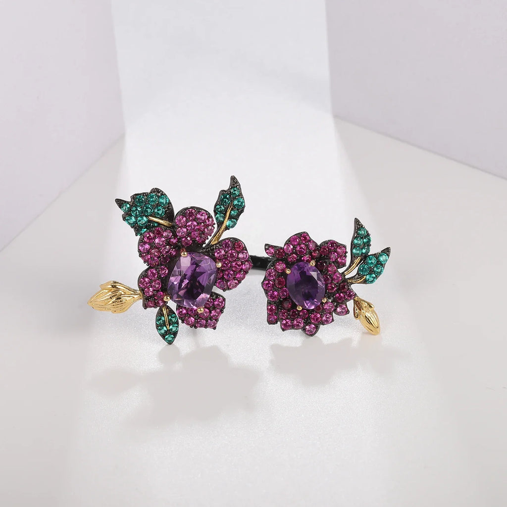 Handmade Garnet (925 Sterling) Flower Rings (USA)