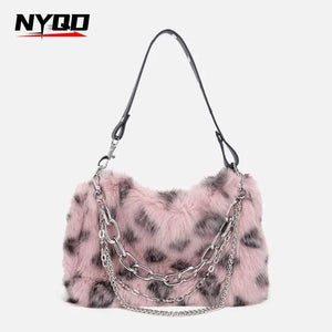 Leopard/Plush Design Handbag