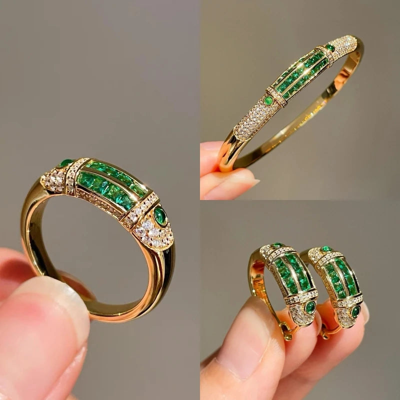 EMERALD/DIAMOND (925 Silver) Jewelry Set