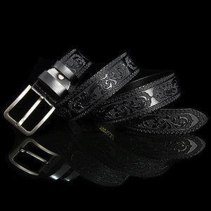 Carved Design Leather Men's Belt