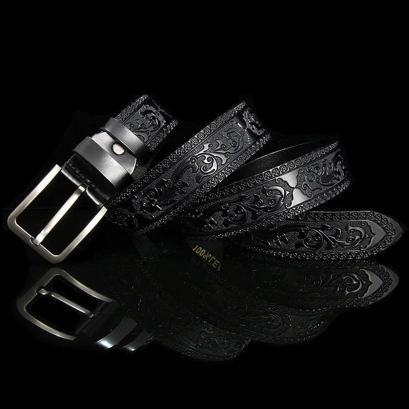 Carved Design Leather Men's Belt