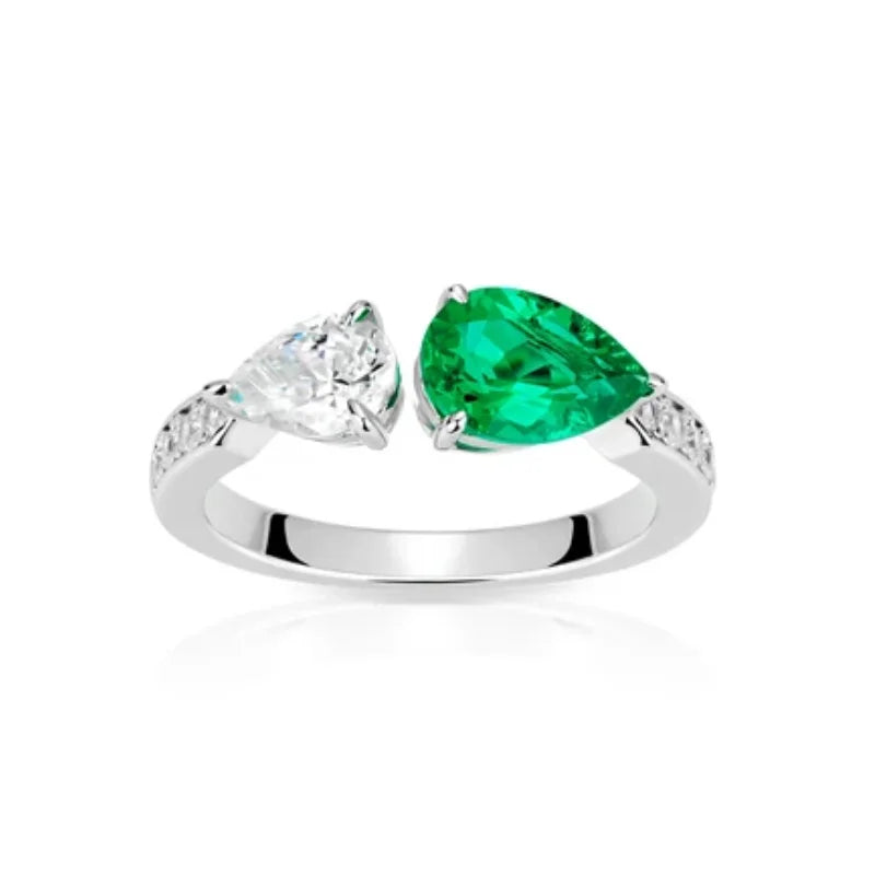 Emerald/White Diamond (925 Silver) Ring