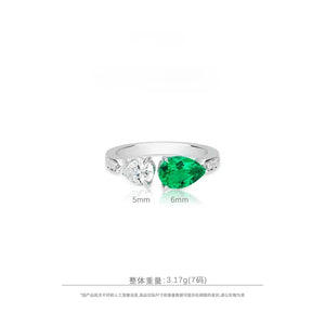 Emerald/White Diamond (925 Silver) Ring