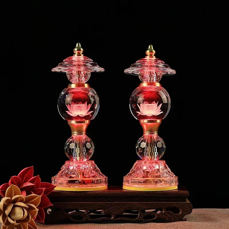 Buddha Crystal Lotus Lamps (pair)
